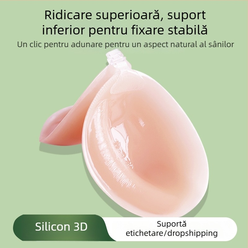 Sutien din silicon cu cupe 3D îngroșate, închidere frontală, bretele detașabile, acoperitoare pentru mameloane, Push-Up Bandeau