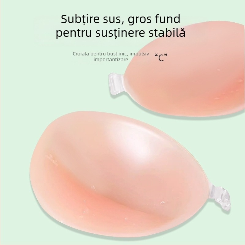 Sutien din silicon cu cupe 3D îngroșate, închidere frontală, bretele detașabile, acoperitoare pentru mameloane, Push-Up Bandeau