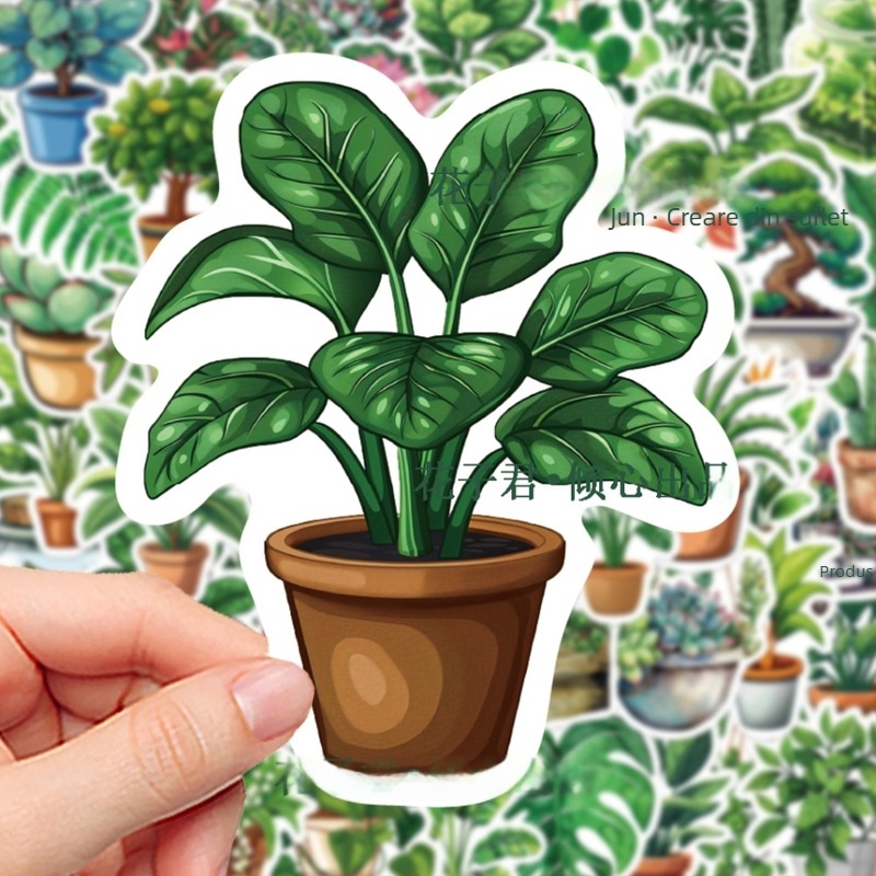 50 de autocolante PVC cu plante în stil desen animat pentru caiete DIY și decor de birou