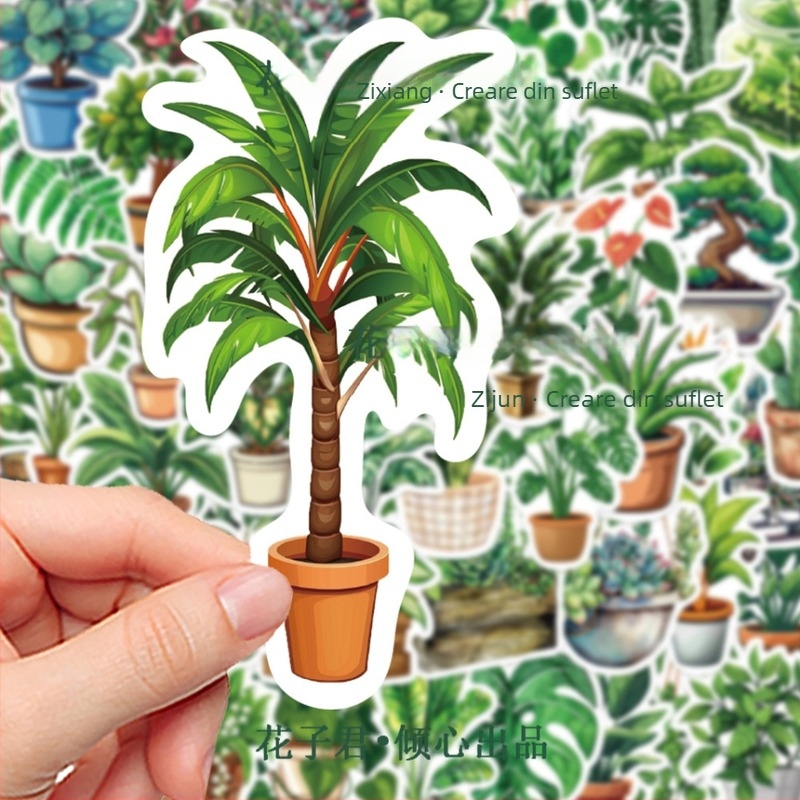 50 de autocolante PVC cu plante în stil desen animat pentru caiete DIY și decor de birou