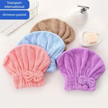 Pălărie de duș cu prosop de cap din fleece coral, absorbantă, uscare rapidă, 150d, peste 200 g