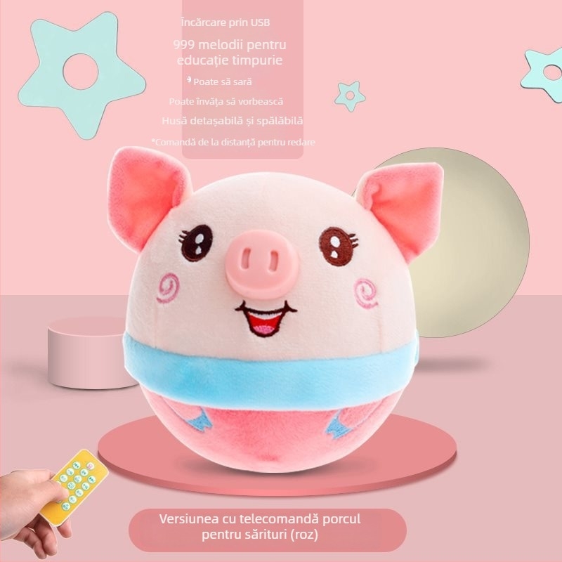 Porc pluș vorbitor, jucărie săritoare pentru sugari și copii (0–3 ani) – Muzică, pluș foarte moale