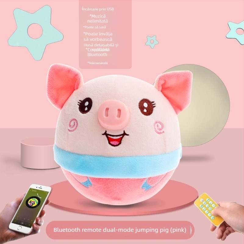 Porc pluș vorbitor, jucărie săritoare pentru sugari și copii (0–3 ani) – Muzică, pluș foarte moale