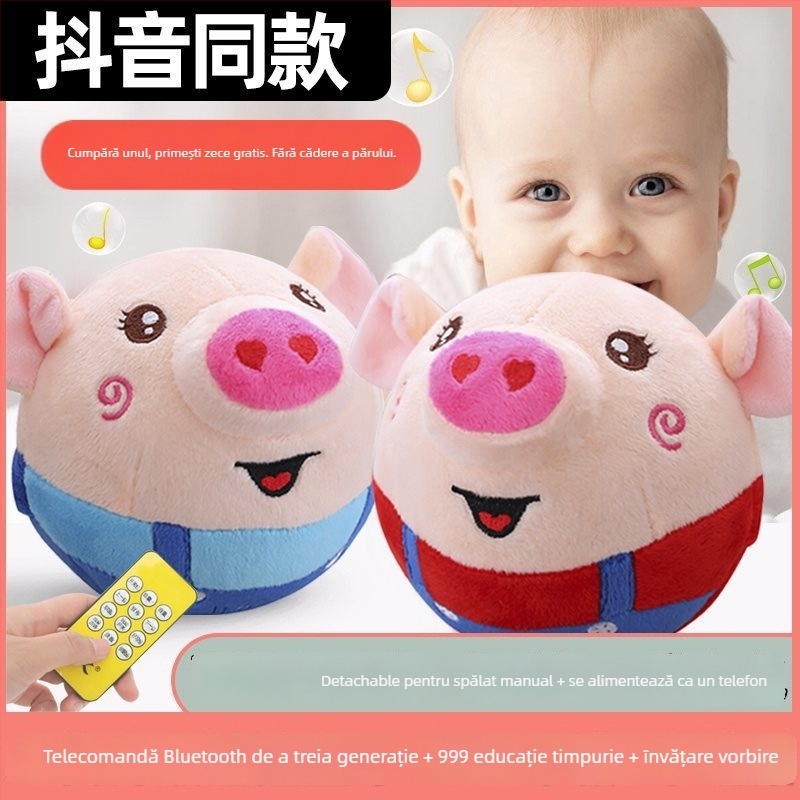 Porc pluș vorbitor, jucărie săritoare pentru sugari și copii (0–3 ani) – Muzică, pluș foarte moale