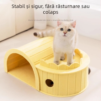 Cuib pentru pisici cu tunel din fetru și zgârcietor – Totul într-un singur loc, adăpost pentru toate anotimpurile, rezistent la uzură și fără scăpare de păr