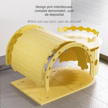 Cuib pentru pisici cu tunel din fetru și zgârcietor – Totul într-un singur loc, adăpost pentru toate anotimpurile, rezistent la uzură și fără scăpare de păr