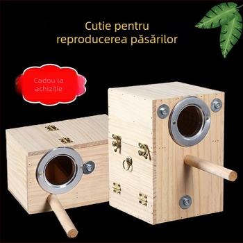 Cuib suspendat Budgie din lemn solid pentru păsări, pentru reproducere — brand Happy Parrot