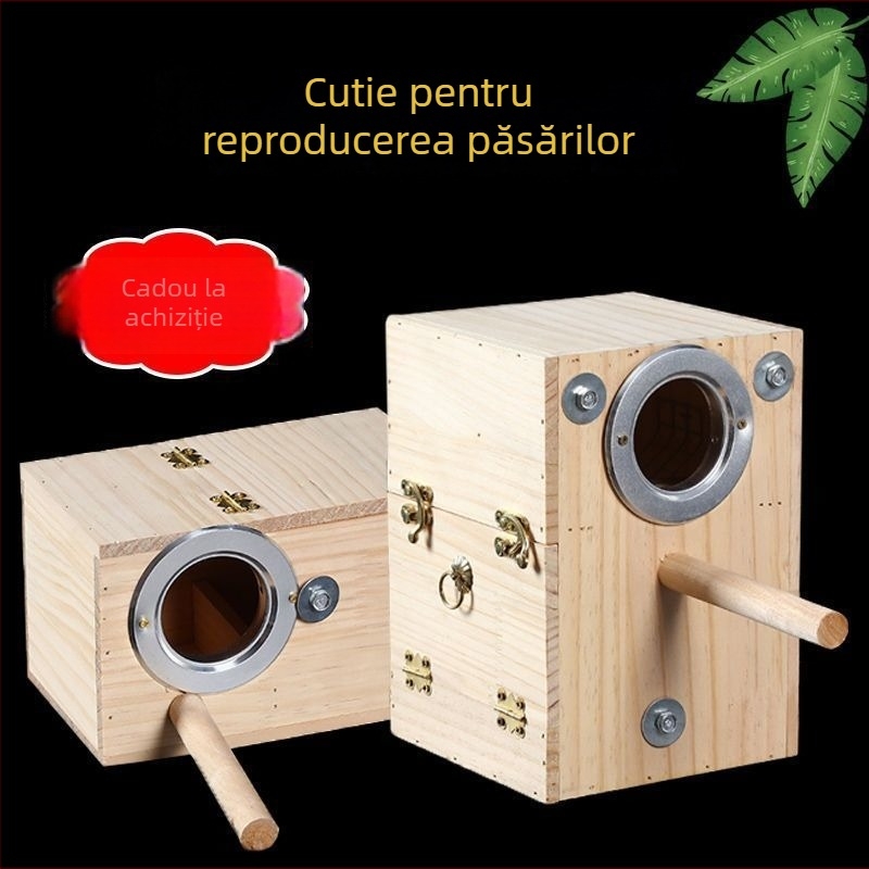 Cuib suspendat Budgie din lemn solid pentru păsări, pentru reproducere — brand Happy Parrot