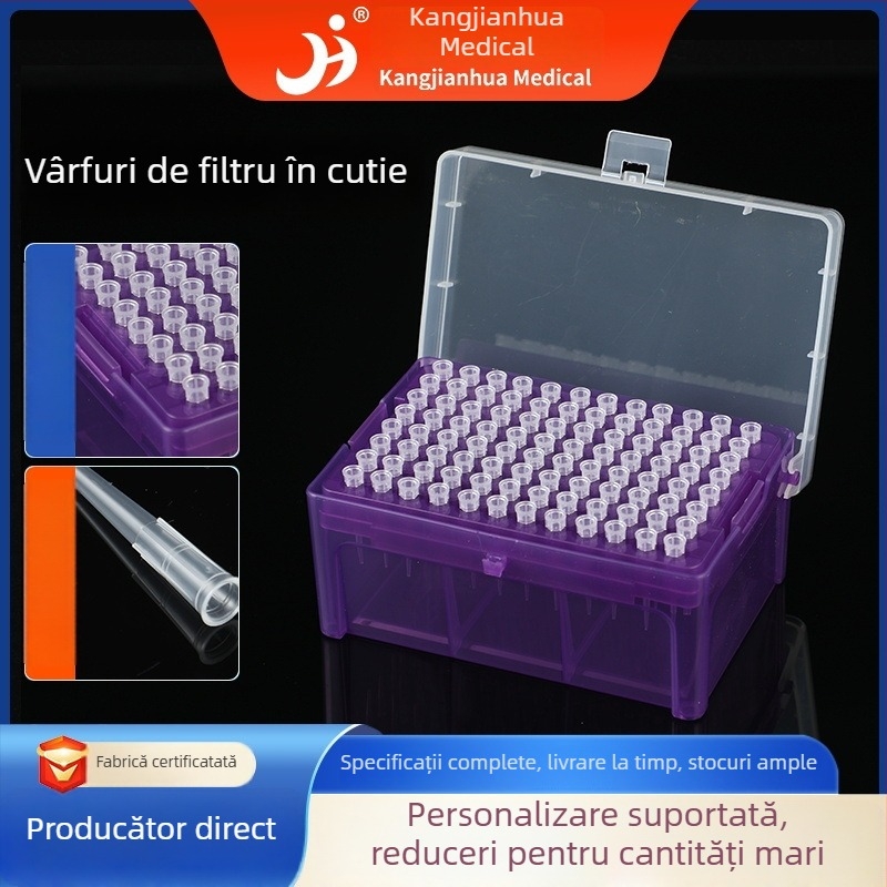 Cap de aspirație cu vârf filtrant pentru transferul de lichide, Kang Jian Hua, 10 µL–10 mL, Modelul 22, Utilizare în laborator