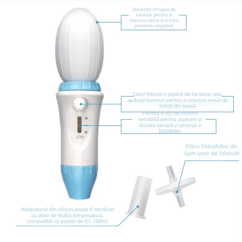 Pipetă micro reglabilă 0,1–100 ml, precizie 0,1 ml, model 0,1–100 ml, utilizare în laborator