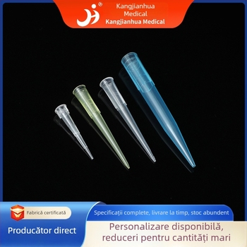 Vârfuri de pipetă pentru transferul de lichide — de unică folosință; marca Kang Jian Hua; produs Nr. 13; volume 10 μL / 200 μL / 1 mL / 5 mL