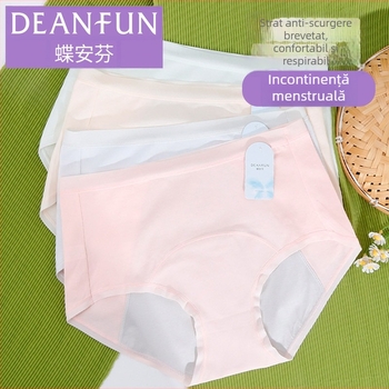 Chiloți menstrual din bumbac pentru femei, talie medie, protecție împotriva scurgerilor, zonă inghinală extinsă cu căptușeală modal
