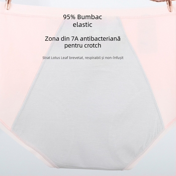 Chiloți menstrual din bumbac pentru femei, talie medie, protecție împotriva scurgerilor, zonă inghinală extinsă cu căptușeală modal