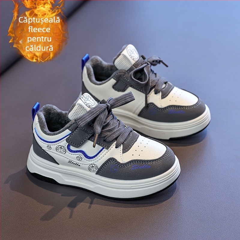 Adidași de iarnă pentru copii, talpă groasă, Velcro, antiderapant, căptușeală din bumbac, unisex