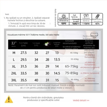 Lenjerie menstruală cu talie medie, material Ice Silk, protecție împotriva scurgerilor, țesătură plată, principal: nylon 80–90%, căptușeală în zona intimă din bumbac 95–100%.