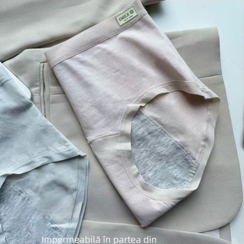 Pantaloni menstrual cu protecție împotriva scurgerilor și a excesului lateral, material din bumbac respirabil (exterior 95% bumbac, căptușeală 100% bumbac)
