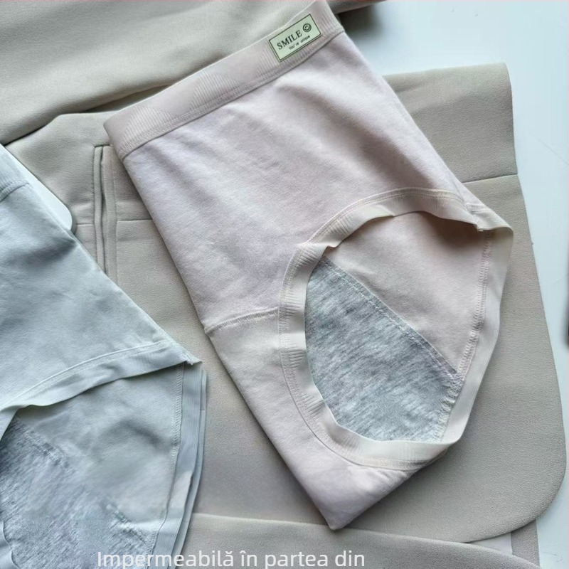 Pantaloni menstrual cu protecție împotriva scurgerilor și a excesului lateral, material din bumbac respirabil (exterior 95% bumbac, căptușeală 100% bumbac)