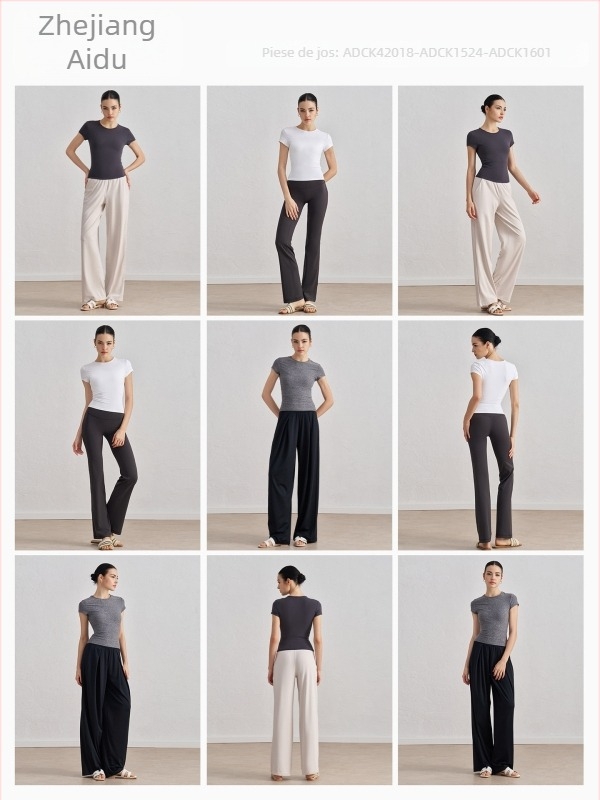 Tricou de yoga pentru femei, cu mâneci scurte, respirabil, material SNU, 91% nylon + 9% spandex, lungime șolduri, croială slim