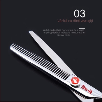 Set de foarfece pentru coafare – lame plate cu dinți, Yilong, subțiere 25-30, 28-30 dinți