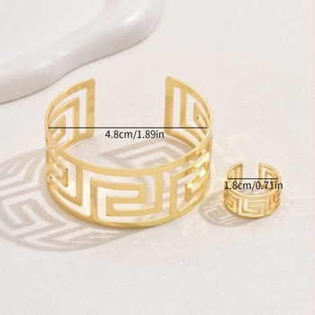 Set dama brățară și inel, design geometric, din aliaj de zinc, lanț normal, brand Basha