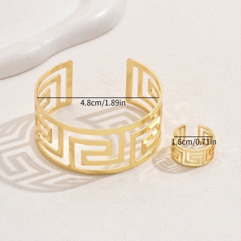 Set dama brățară și inel, design geometric, din aliaj de zinc, lanț normal, brand Basha