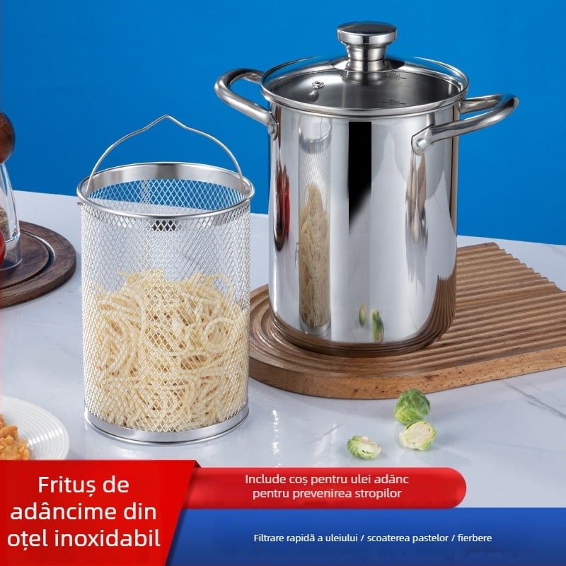 Oală profundă din oțel inoxidabil 304, cu fund complex, oală multifuncțională pentru plita generală