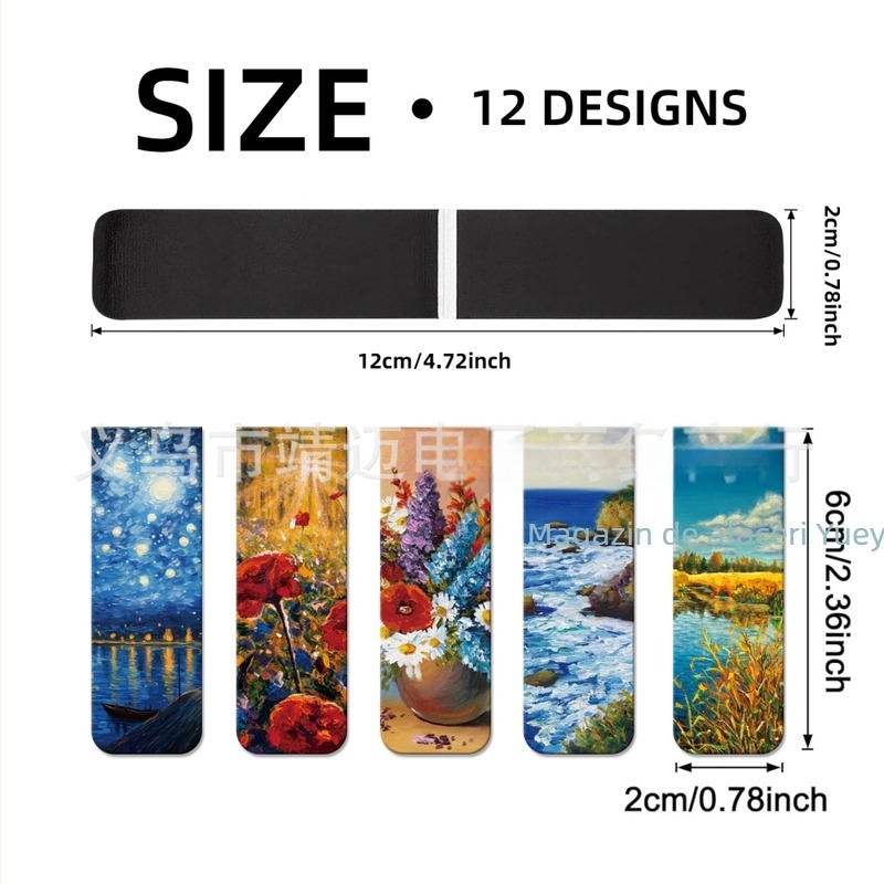 Semn de carte magnetic, stil antic, design miniatural, serie de 12 picturi în ulei