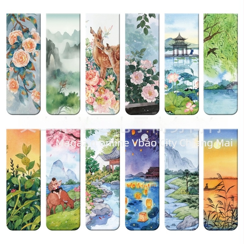 Semn de carte magnetic, stil antic, design miniatural, serie de 12 picturi în ulei