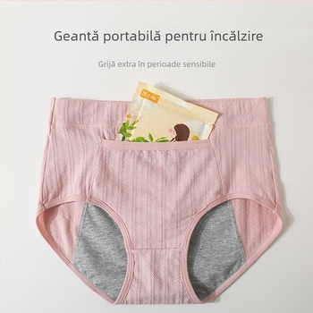 Chiloți pentru perioadă, din bumbac, talie înaltă, respirabili; protecție înainte și înapoi împotriva scurgerilor; material principal 95% bumbac, căptușeală crotch 90% bumbac