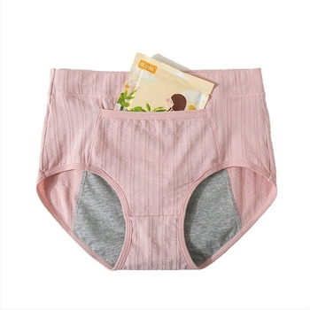 Chiloți pentru perioadă, din bumbac, talie înaltă, respirabili; protecție înainte și înapoi împotriva scurgerilor; material principal 95% bumbac, căptușeală crotch 90% bumbac