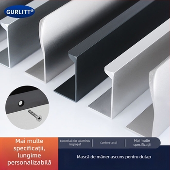 Mâner din aluminiu fără găuri pentru sertare, dulapuri pentru pantofi și garderobă — aliaj de aluminiu, electroplacare, stil modern minimalist