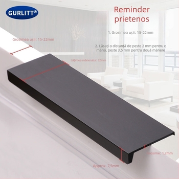 Mâner din aluminiu fără găuri pentru sertare, dulapuri pentru pantofi și garderobă — aliaj de aluminiu, electroplacare, stil modern minimalist