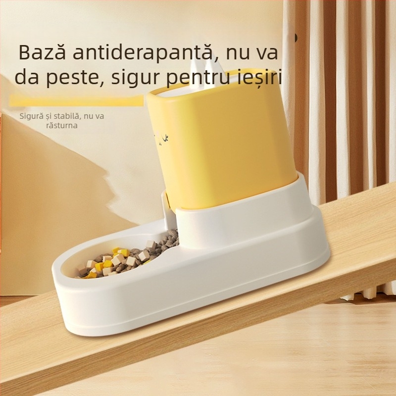 Distribuitor automat de apă pentru pisici cu două boluri în formă de urechi de pisică • Material: PP • Brand: Meow and • Set complet: Da • Destinat: Pisică