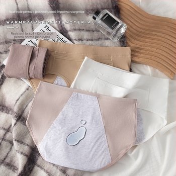 Lenjerie menstruală pentru femei din bumbac, talie medie, protecție împotriva scurgerilor, cu buzunar și clapetă, respirabilă