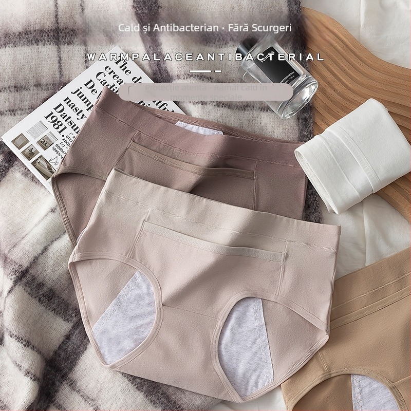 Lenjerie menstruală pentru femei din bumbac, talie medie, protecție împotriva scurgerilor, cu buzunar și clapetă, respirabilă