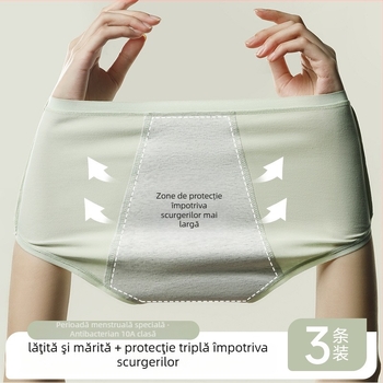 Lenjerie intimă din bumbac pentru menstruație, cu protecție antibacteriană – talie medie, material principal 95% bumbac, căptușeală în zona inghinală 100% bumbac, model solid, respirabil