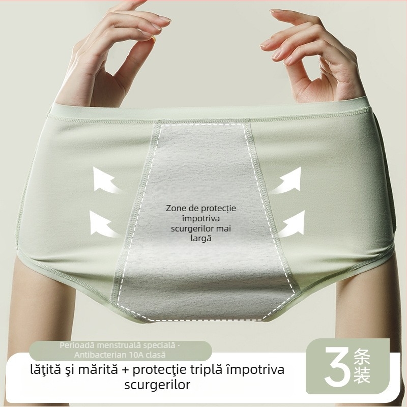 Lenjerie intimă din bumbac pentru menstruație, cu protecție antibacteriană – talie medie, material principal 95% bumbac, căptușeală în zona inghinală 100% bumbac, model solid, respirabil