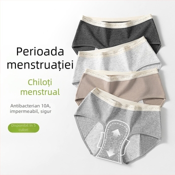 Chiloți femei din bumbac fiziologici, talie medie, uscare rapidă, material principal 95% bumbac, căptușeală intimă 100% bumbac
