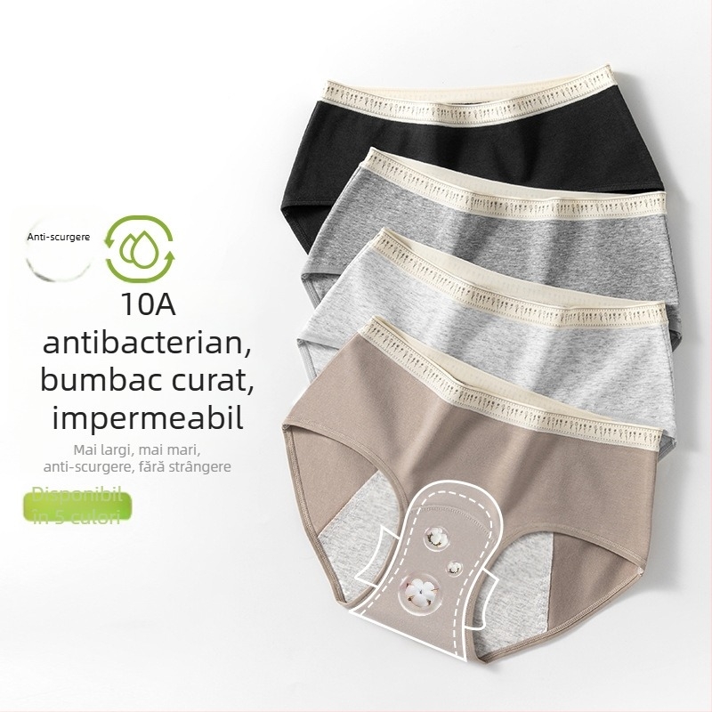 Chiloți femei din bumbac fiziologici, talie medie, uscare rapidă, material principal 95% bumbac, căptușeală intimă 100% bumbac