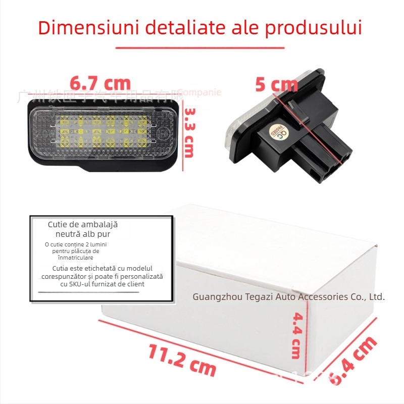 Lumină LED pentru plăcuța de înmatriculare Tesla Model S – 12V, 3W, LED 2835, durată de viață 30.000 h, compatibil cu Model S