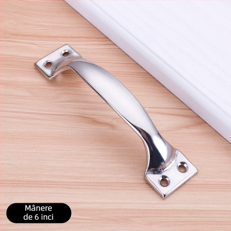 Mâner arcuit din oțel inoxidabil pentru dulapuri, sertare și ferestre, finisaj lustruit, model M, stil modern minimalist