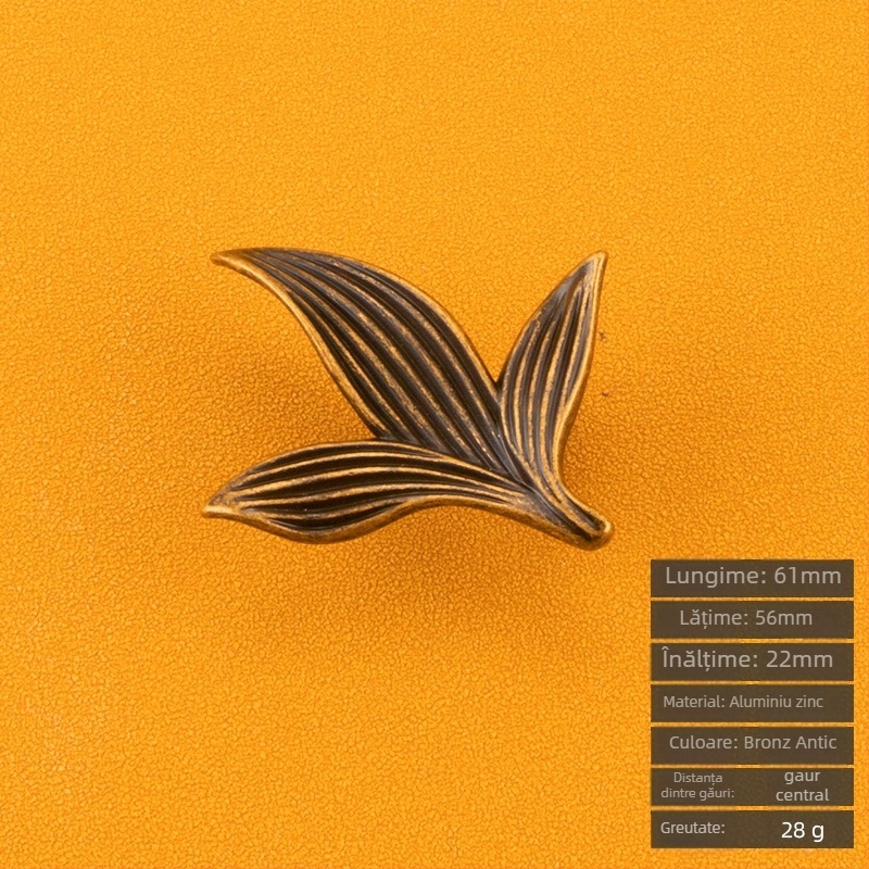 Mâner pentru dulap, în formă de petală, cu o singură gaură, din aliaj de zinc, electroplat Kadillon 6149