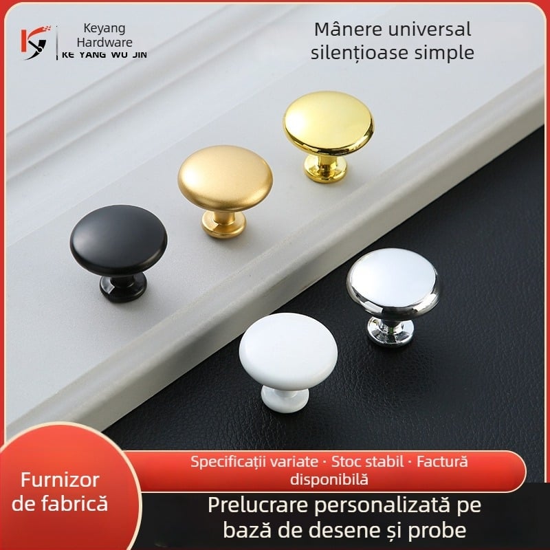 Mâner pentru mobilier - aliaj de aluminiu și aliaj de zinc, formă de ciupercă rotundă cu o singură gaură, model KY-811, finisaj electroplating