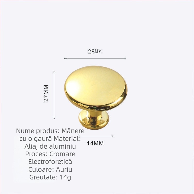 Mâner pentru mobilier - aliaj de aluminiu și aliaj de zinc, formă de ciupercă rotundă cu o singură gaură, model KY-811, finisaj electroplating