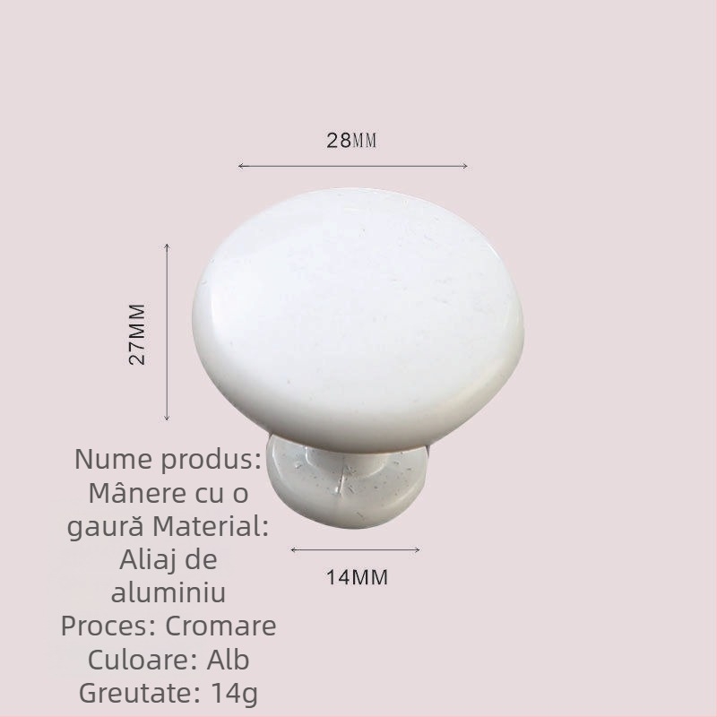 Mâner pentru mobilier - aliaj de aluminiu și aliaj de zinc, formă de ciupercă rotundă cu o singură gaură, model KY-811, finisaj electroplating