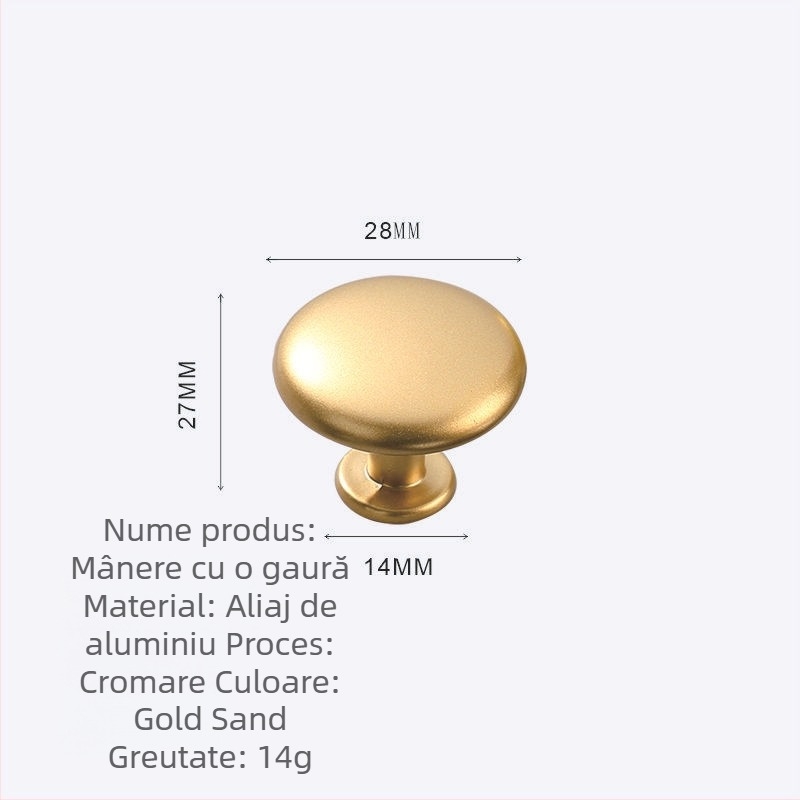 Mâner pentru mobilier - aliaj de aluminiu și aliaj de zinc, formă de ciupercă rotundă cu o singură gaură, model KY-811, finisaj electroplating