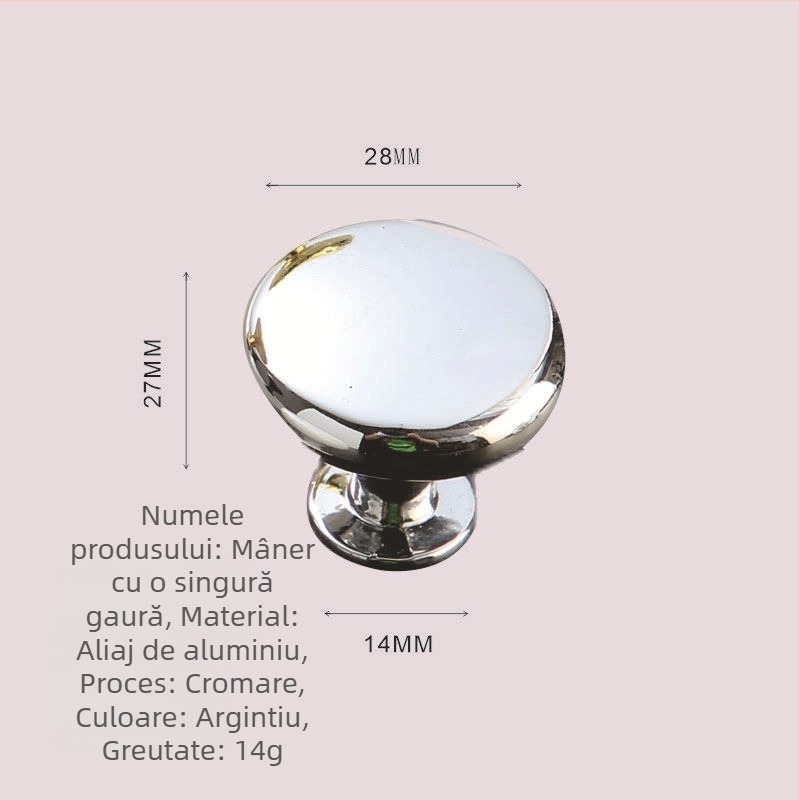 Mâner pentru mobilier - aliaj de aluminiu și aliaj de zinc, formă de ciupercă rotundă cu o singură gaură, model KY-811, finisaj electroplating