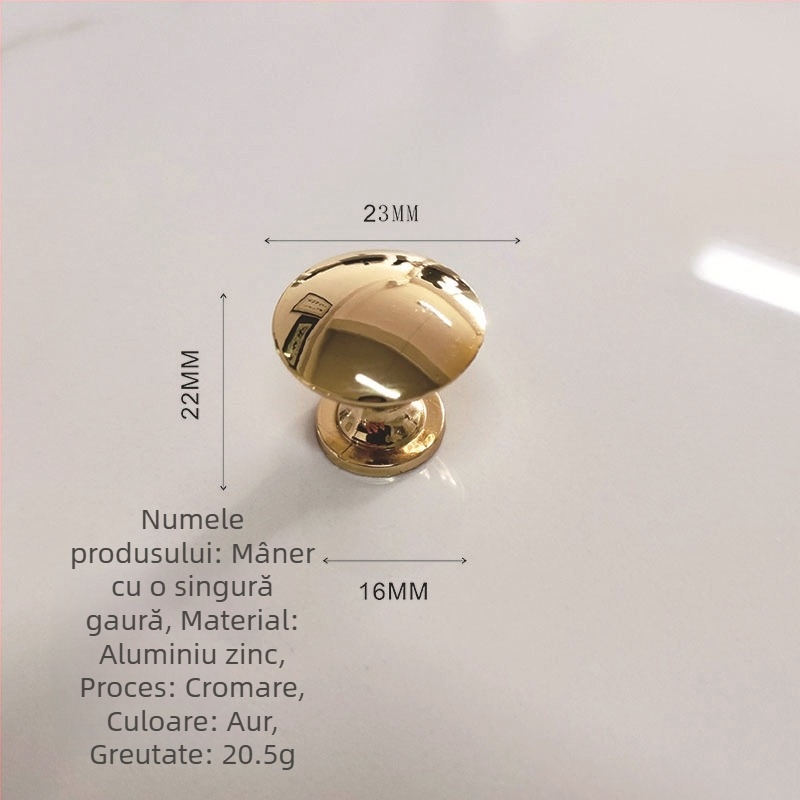 Mâner pentru mobilier - aliaj de aluminiu și aliaj de zinc, formă de ciupercă rotundă cu o singură gaură, model KY-811, finisaj electroplating