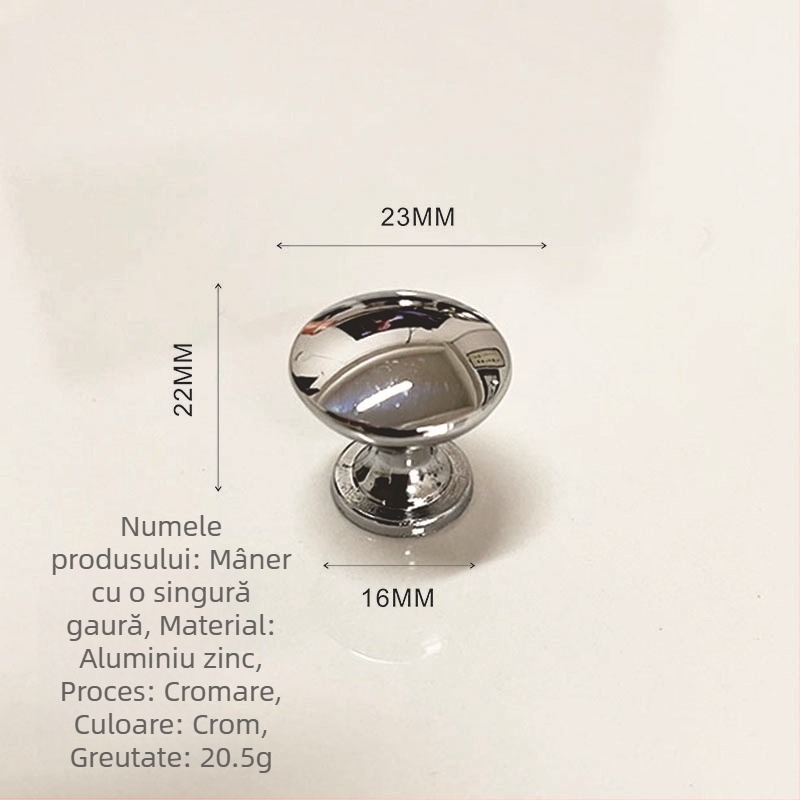 Mâner pentru mobilier - aliaj de aluminiu și aliaj de zinc, formă de ciupercă rotundă cu o singură gaură, model KY-811, finisaj electroplating