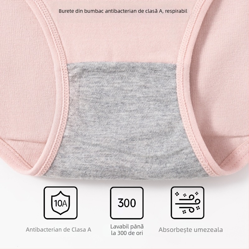 Lenjerie intimă menstruală, talie înaltă, protecție împotriva scurgerilor, țesătură principală 95% bumbac, căptușire 100% bumbac